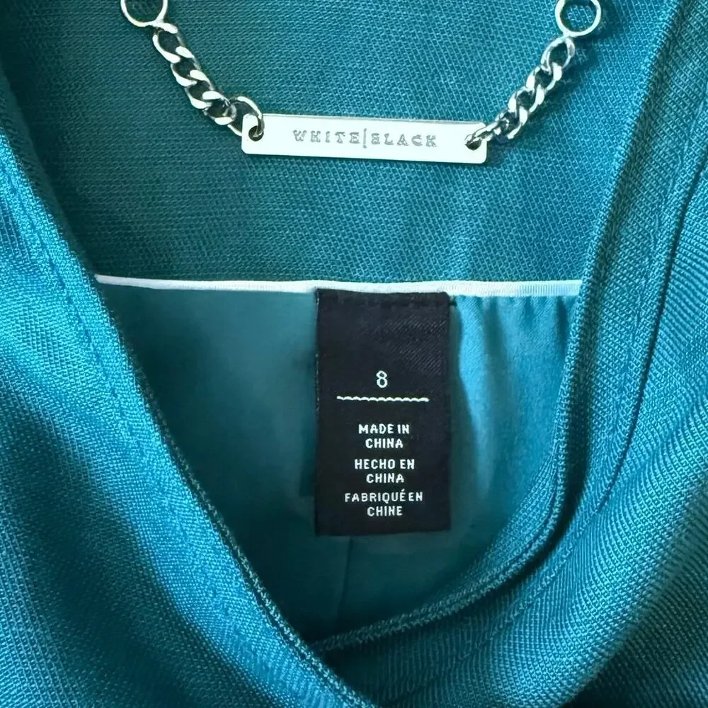 White House Black Market Linen Teal Moto Jacket Zip Front Silver Hardware Sz 8
